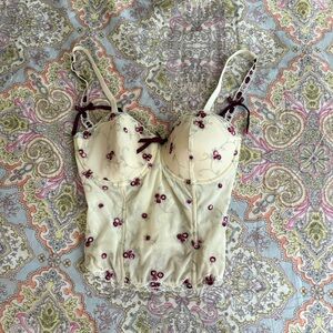 Floral Embroidered Cream Corset Top